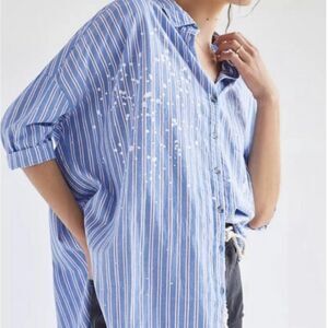 Anthropologie pilcro Bo Boyfriend button Colton striped blouse oversized XS/S bo